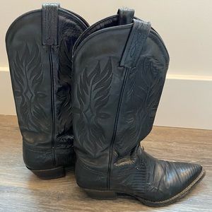 Tony Lama 6 Womens Black Leather Cowboy Boots